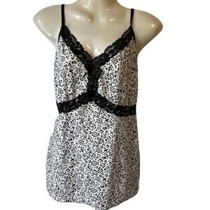 Y2K LATI FASHION Intimates Babydoll Tank Top XL White Black Lace Trim Romantic